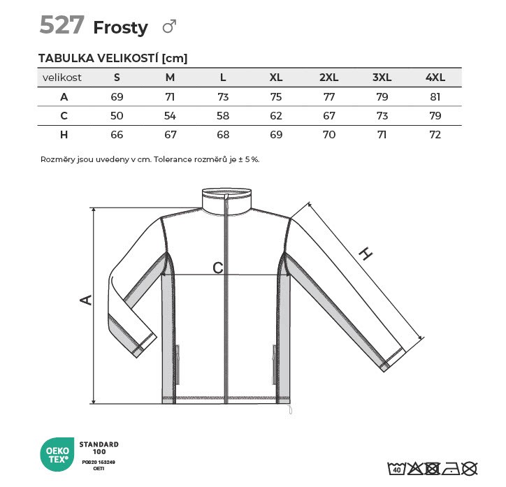 527 Frosty fleece pánský Tabulka velikostí